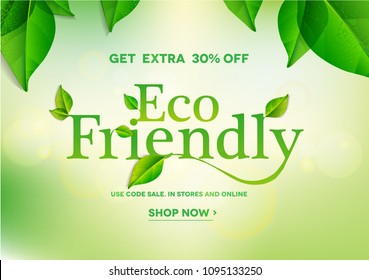 Eco Friendly Lettering On Natural Green Background.Natural Sale.Vector Illustration EPS10