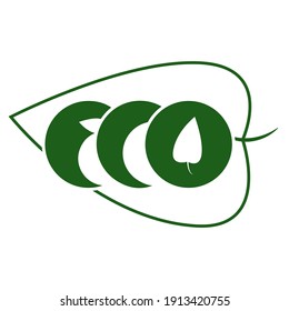 Eco friendly lettering text on background of leaf of plant. Vector illustration for label, logo, label, badge, flyer, sticker.