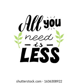Eco friendly lettering text. Trendy zero waste design, less consuming concept. Eco bag, sticker, poster, banner print. Vector eps 10. 