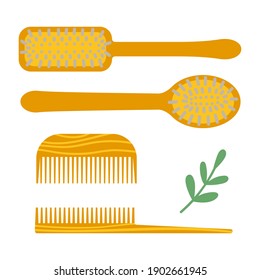 Eco friendly lifestyle combs set. Vector illustration in a flat style.