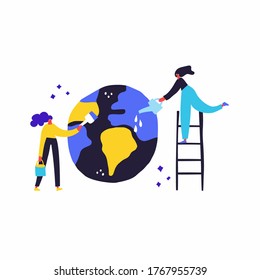 Eco friendly lifestyle hand drawn vector illustration. Young environmentalists, activists cartoon characters. Environment conservation, global warming prevention, nature protection abstract concept