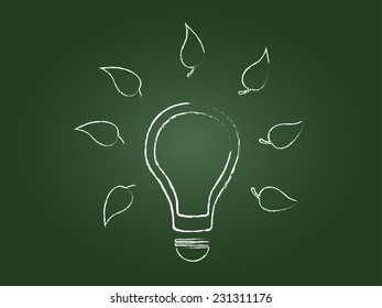 Eco Friendly Light Bulb Energy Saving Concept On Blackboard