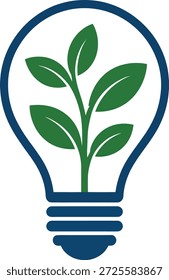 Umweltfreundliche Glühbirne mit grünen Blättern, die innen wächst und ein nachhaltiges Energie- und Umweltinnovationskonzept symbolisiert
