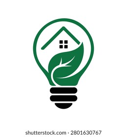 Eco friendly light bulb with house and green leaf inside energy saving concept