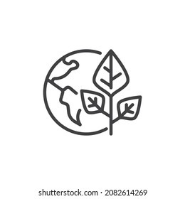 Eco friendly line icon. linear style sign for mobile concept and web design. Earth and leaf outline vector icon. Symbol, logo illustration. Vector graphics