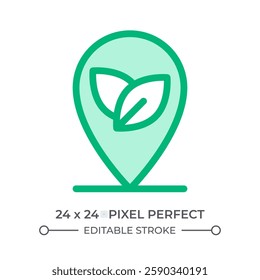 Eco friendly location duotone color ui icon. Nature reserve placement. Sustainable initiative performance. Ecology. Isolated vector illustration. Web design user interface element, pixel perfect