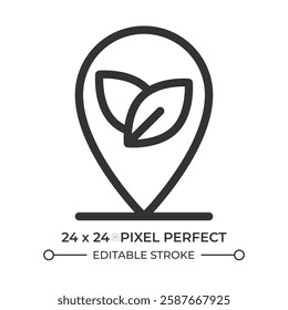 Eco friendly location line ui icon. Nature reserve placement. Sustainable initiative performance. Ecology. Isolated vector outline symbol. Webdesign user interface element linear, pixel perfect