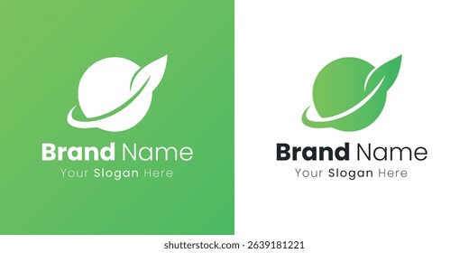 Eco Friendly Logo Design with Leaf Planet Orbital for Branding and Brand