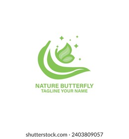 eco friendly logo. green butterfly on the green leaves