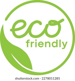 Eco friendly logo icon nature stamp. 2d vector illustration. Eco product label clean sticker. Vector illustration with green organic plant leaves. Eco friendly stamp icon. 