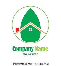 logotipo ecológico con hoja y una casa adecuada para el logotipo de plantilla un estilo de arte plano comunitario, empresarial o empresarial vectorial
