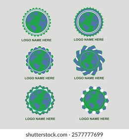 Eco friendly logo set natural earth love globe tree design vector illustration