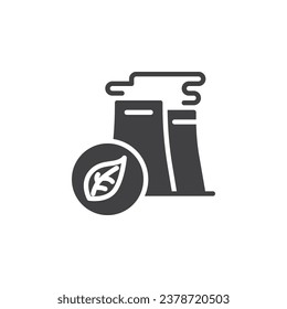 Eco friendly manufacturing plant vector icon. filled flat sign for mobile concept and web design. Eco factory glyph icon. Symbol, logo illustration. Vector graphics