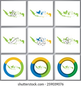 Eco friendly marks and icons with country silhouette