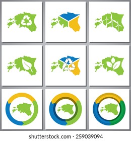 Eco friendly marks and icons with country silhouette