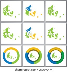 Eco friendly marks and icons with country silhouette