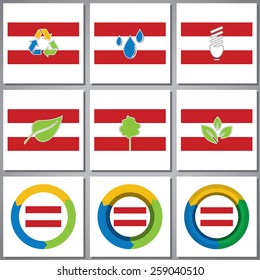 Eco friendly marks and icons with country flag