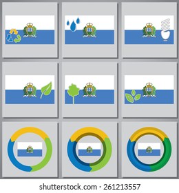 Eco friendly marks and icons with country flag