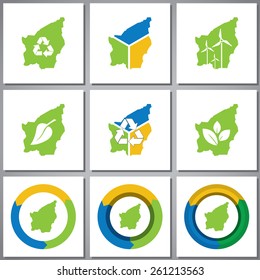 Eco friendly marks and icons with country silhouette
