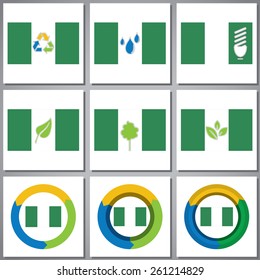 Eco friendly marks and icons with country flag