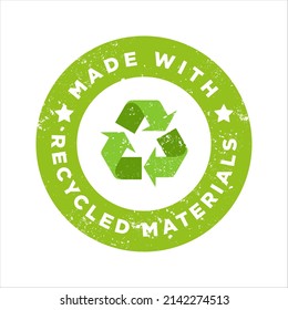 Eco friendly materials grunge stamp. Made with recycled materials green grunge stamp