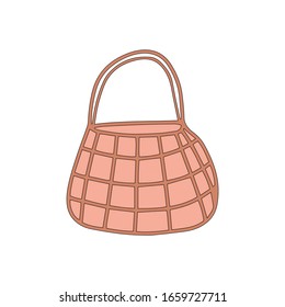 Eco friendly mesh bag in cartoon style isolated on white background. Sign icon. Vector simple illustration. Usable as icon or symbol. Decoration element.Zero waste concept. Beach bag