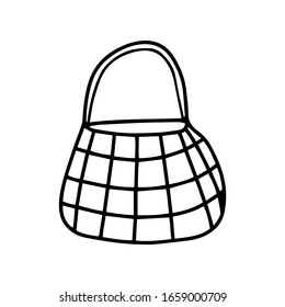 Öko-freundlicher Maschenbeutel im Doodle-Stil einzeln auf weißem Hintergrund. Unterschreiben Sie das Symbol. Vektorillustration, Skizze. Als Symbol oder Symbol verwendbar. Dekorationselement. Handgezeichnete schwarze Skizze. Konzept der Abfallvermeidung