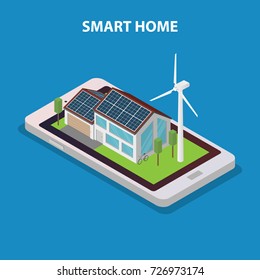 Eco friendly modern smart house. Vector isometric illustration.