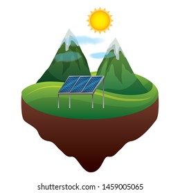 eco friendly mountains solar panel energy vector illustration