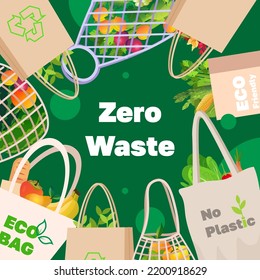 eco friendly natural bags with organic fruits and vegetables sustainable lifestyle package free food shopping concept
