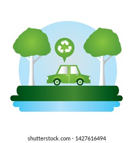 eco friendly nature car ttrees vector illustration