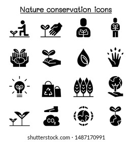 Eco friendly, nature conservation, environmentalist icon set