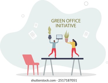 Eco friendly office for company with green principles .Sustainable and environment care standards for cooperation workplace.flat design with people.
