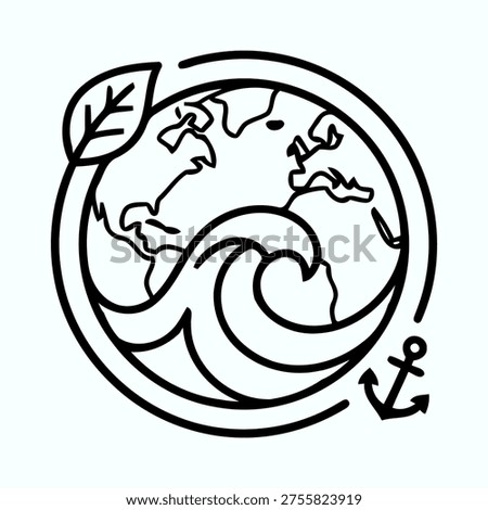 Eco friendly outline icon set featuring ocean wave, earth water and sustainability concepts in clean vector line style.