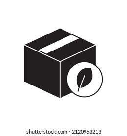 Eco friendly package icon in black flat glyph, filled style isolated on white background