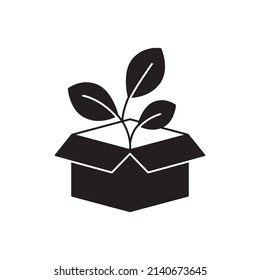 Eco friendly package icon in black flat glyph, filled style isolated on white background