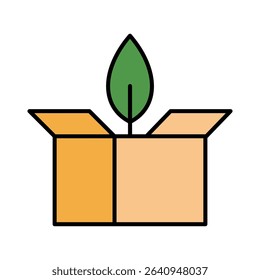 Eco Friendly Packaging Box Leaf Vector Icon Set - Environment, Sustainable, Shipping, Green, Growth, Outline, Flat, Editable Line Weight
