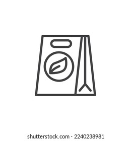 Umweltfreundliche Verpackungslinie Symbol. lineares Stilzeichen für mobiles Konzept und Webdesign. Papiertasche mit Blatt-Umriss-Vektorsymbol. Symbol, Logo-Abbildung. Vektorgrafik