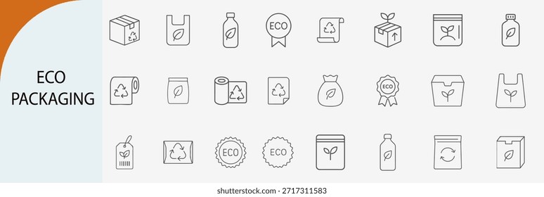 eco friendly packaging and recycling icon set, thin line vector symbols for sustainable product branding