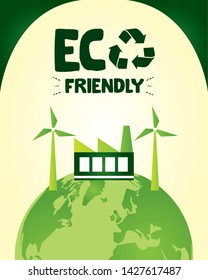 eco friendly planet with solar planel vector illustration