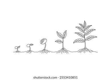 Eco friendly  plant growth journey agriculture  of life cycle single line art design  Illustration