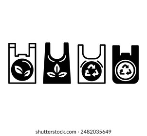 eco friendly plastic bag with recycle sign icons symbol vector design black white color simple flat modern illustration collection set