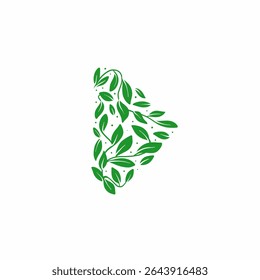 Icono de Botón de juego ecológico o ícono de cabeza de flecha hecho de hojas verdes