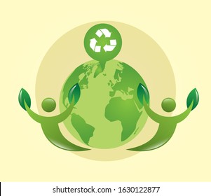 eco friendly poster with earth planet and recycle symbol vector illustration design