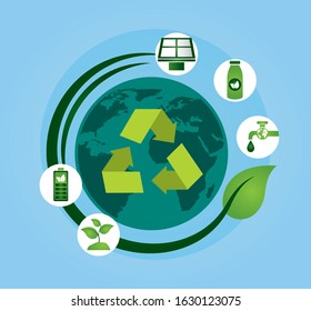 eco friendly poster with earth planet and set icons vector illustration design