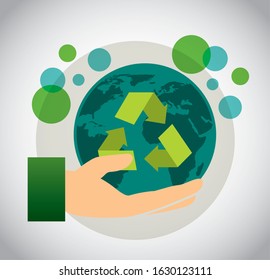 eco friendly poster with earth planet and recycle symbol vector illustration design