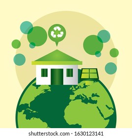eco friendly poster with earth planet and recycle symbol vector illustration design