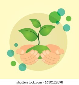 eco friendly poster with hand lifting plant vector illustration design