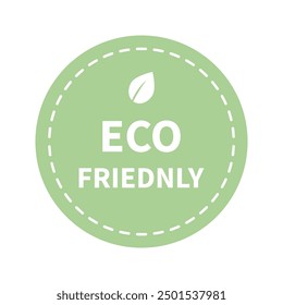 Eco friendly product label stamp badge. Green round leaf sticker template. Nature, healthy, ecology, environment, guarantee concepts. Flat vector design isolated illustration.