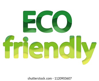 Eco friendly product logo. Paper art hand drawn vector illustration background. Letters ecological logo.